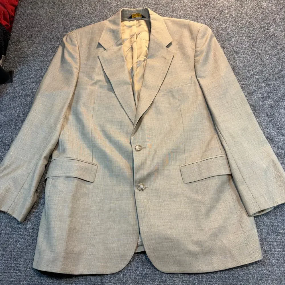 Vintage Brooks Brothers Tan Plaid Wool Suit Mens 42R 2 Piece Set Blazer Pants